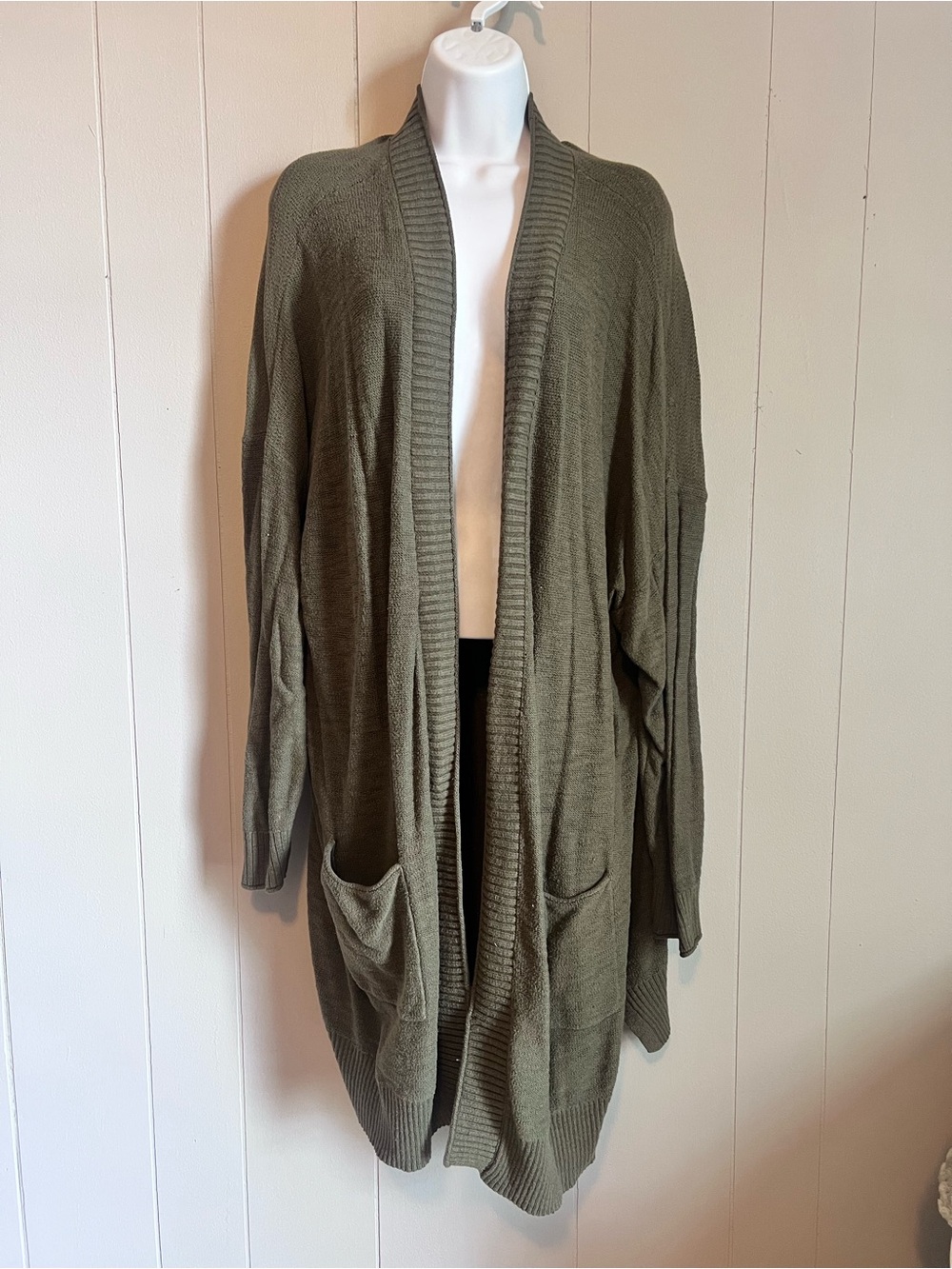 Sonoma Olive Green Open-Front Long Cardigan